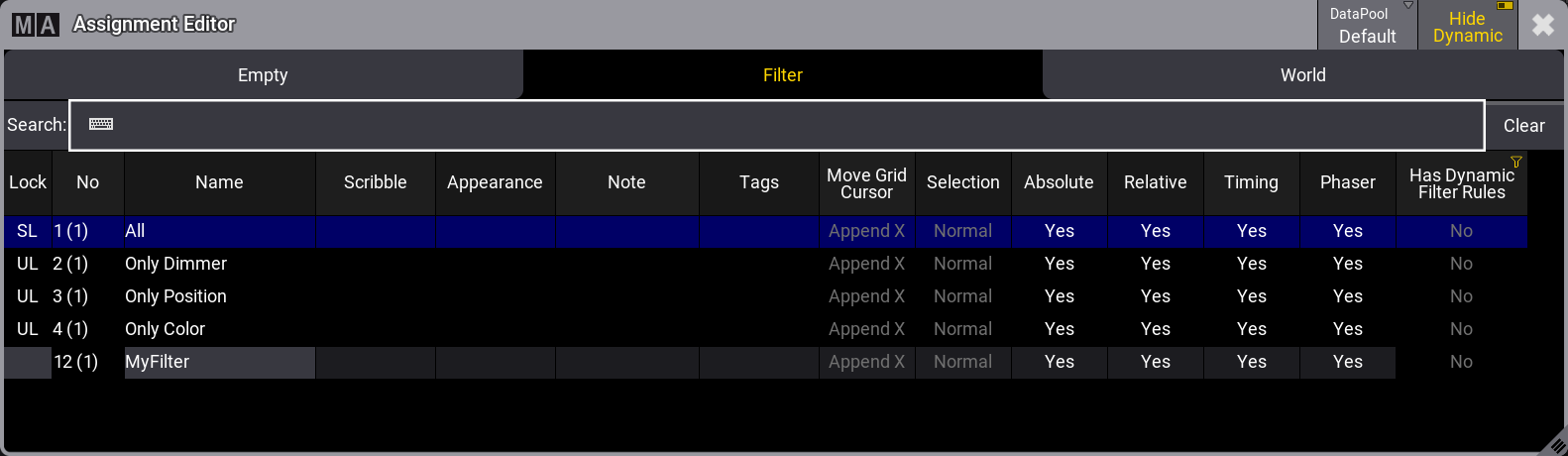 The assignment editor is used to select a filter for a sequence.