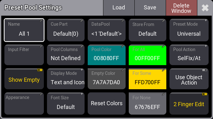 Preset Pool Settings pop-up showing all the settings for a preset pool.